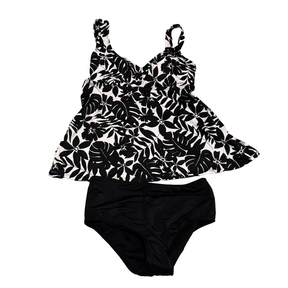 Kim Gravel x Swimsuits For All Other - Kim Gravel x Swimsuits For All Tankini Set Women 8 Black White Floral Tropical